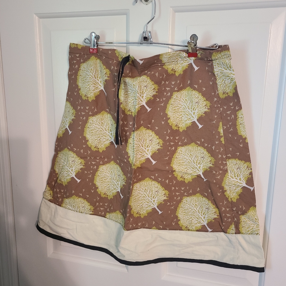 Magnolia Twist a-line cotton and courdory tree and birds womens skirt size 8